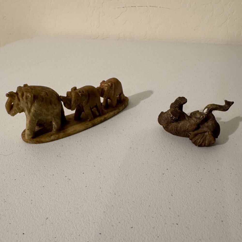 Elephant Figurines | Boho Animal Decor | Set of 2 - Picture 2 of 2